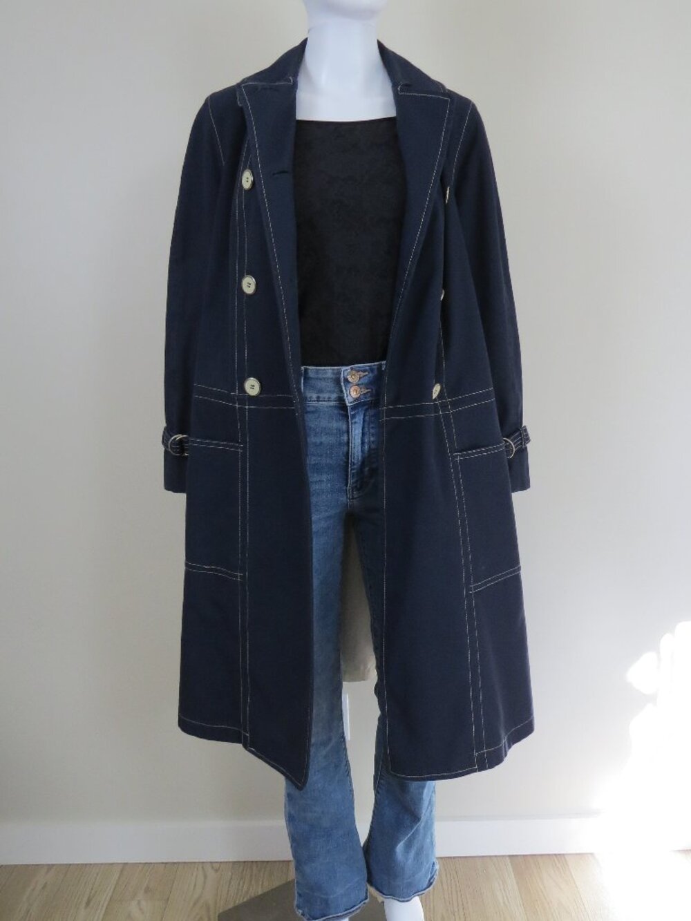 Vintage Misty Harbor Raincoat Overcoat Lined, Pockets SIZE 14 Navy Blue